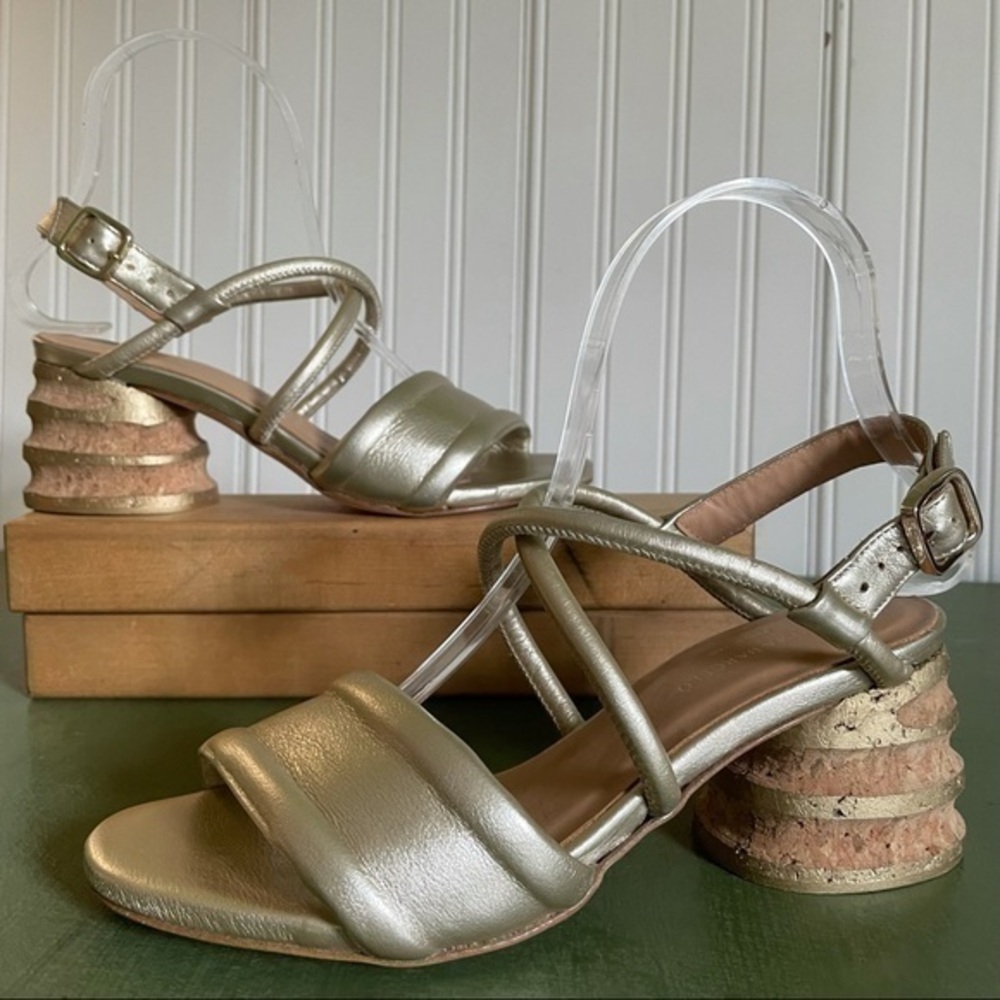 NWT Paloma Barcelo CELIA METAL PLATINUM Cork Heels